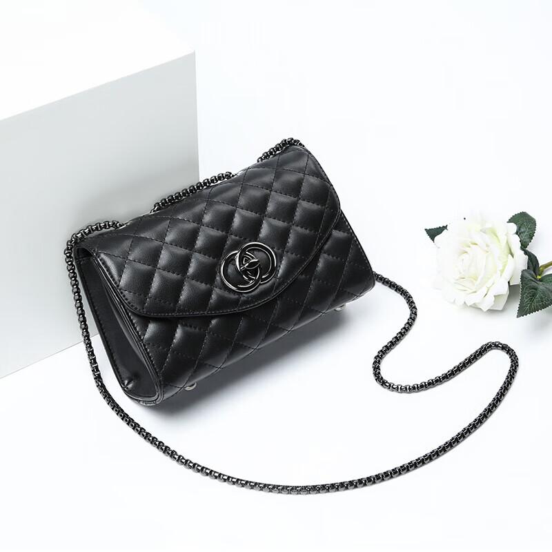 Viney Leather Handbag, Women's Chain Bag, Crossbody Bag, Shoulder Bag, Black