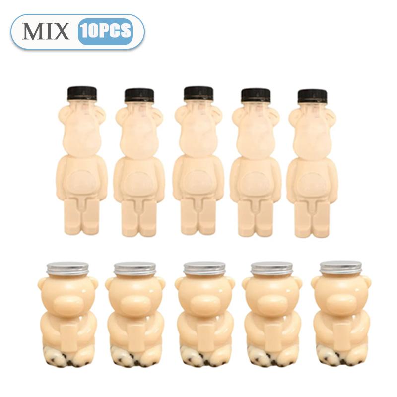 1-10PCS 500ml Violent Bear Milk Tea Bottle Disposable PET Transparent Juice Bottle Cartoon Bear Portable Juice Yogurt Bottle