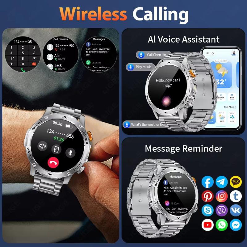 2025 Ny Militærutgave Smartklokke Menn 1000mAh Batteri 1,7-tommers AMOLED HD-skjerm Bluetooth-anrop Klokke Smartklokke LED-lommelykt