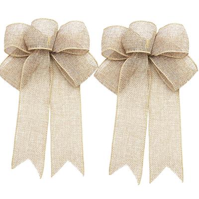 (2-piece Set/pack) 24cm Ribbon Bow Christmas Tree Wreath Decoration Linen Bow DIY Party Craft Decoration
