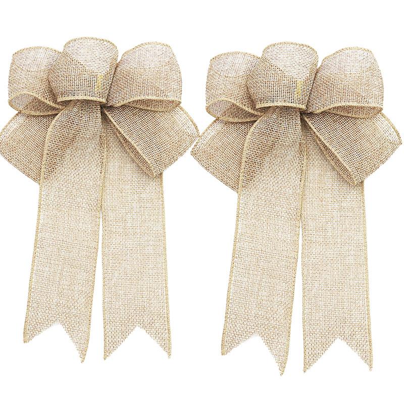 (2-teiliges Set/Packung) 24cm Bandschleife Weihnachtsbaumkranz Dekoration Leinen Schleife DIY Party Basteldekoration