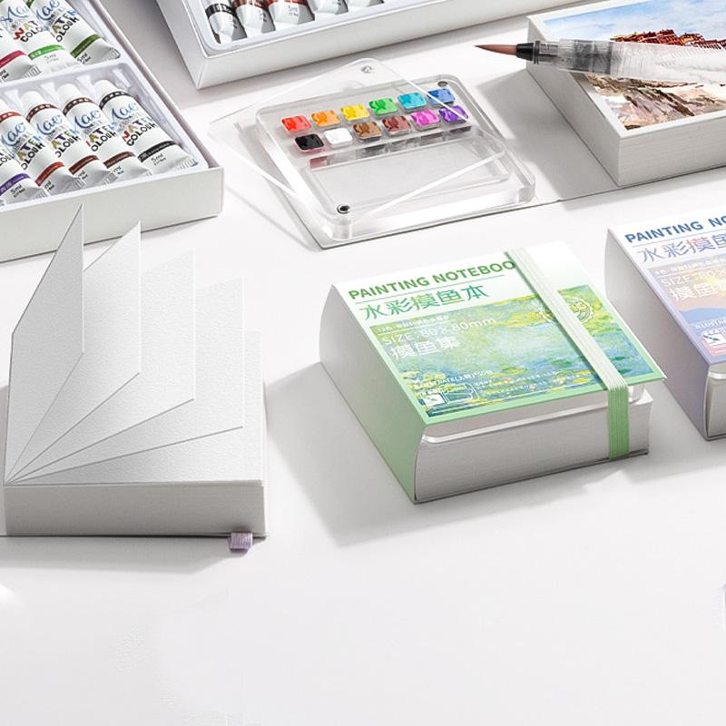 1Pc With Palettle Mini Painting Notebook Portable 50 Sheets School Sketching Creative Students Stationery Supply Watercolor