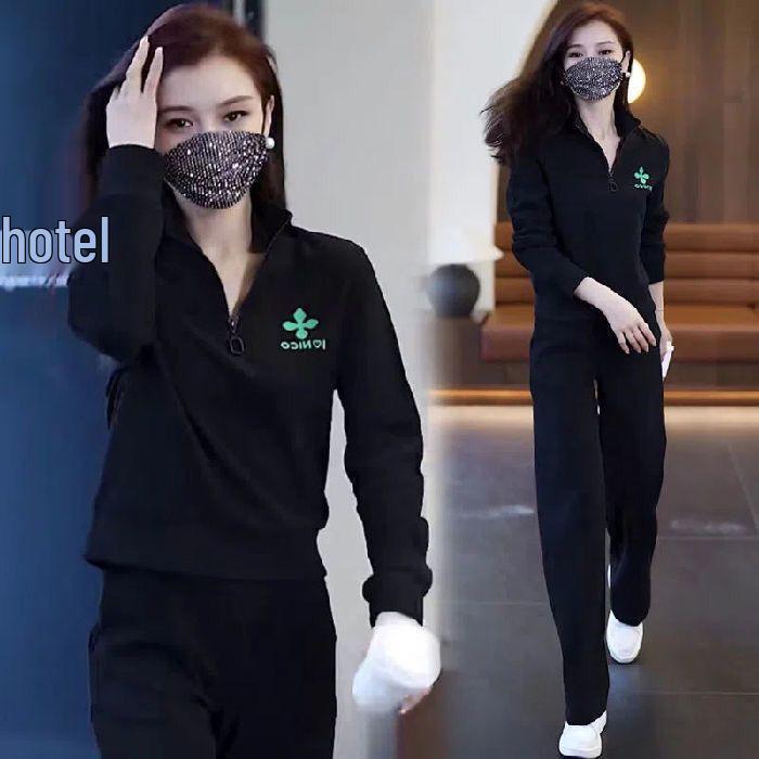 

2024 Спортивная одежда кэжуал больших размеров для похудения: Новый стиль Свитшот свободного кроя с воротником-стойкой Комплект из двух предметов 4XL чёрный