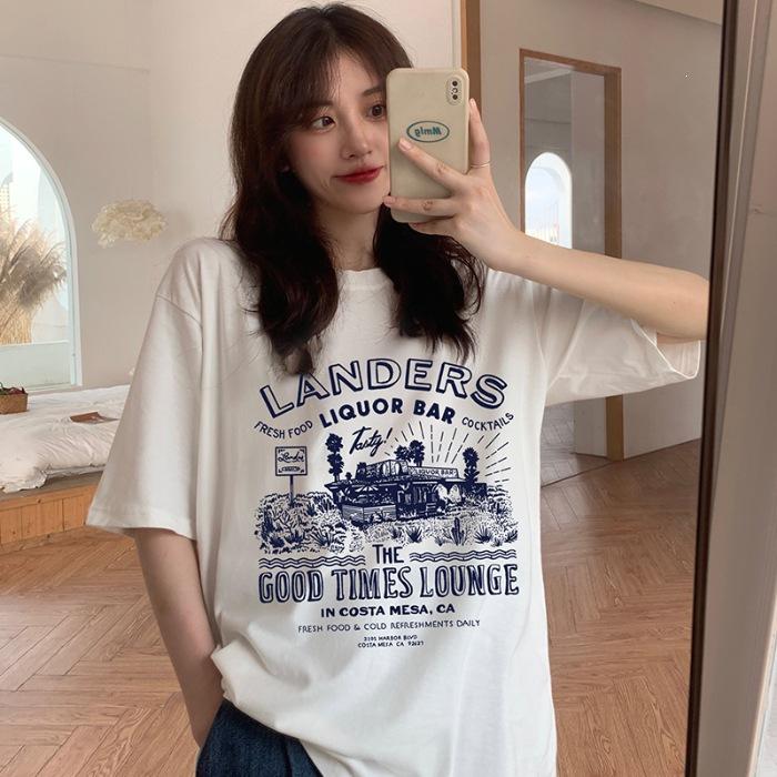 

% Pure cotton American retro design short-sleeved t-shirt women s summer loose couple top tide 3XL білий