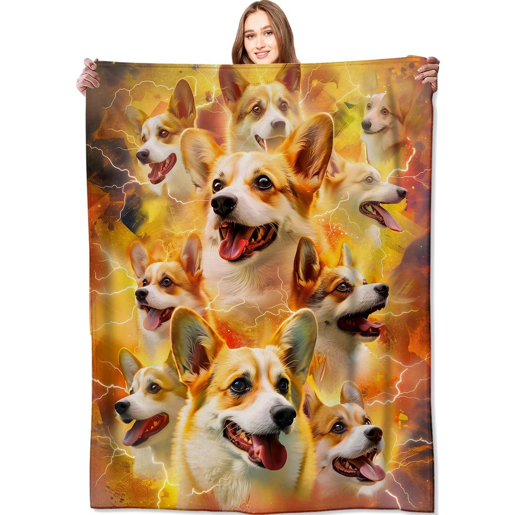 Cute Pet Corgi Dog Throw Blanket Fuzzy Soft Cozy Warm Lightweight Plush Fleece Flannel Blanket for Couch Bed Sofa Home Decor