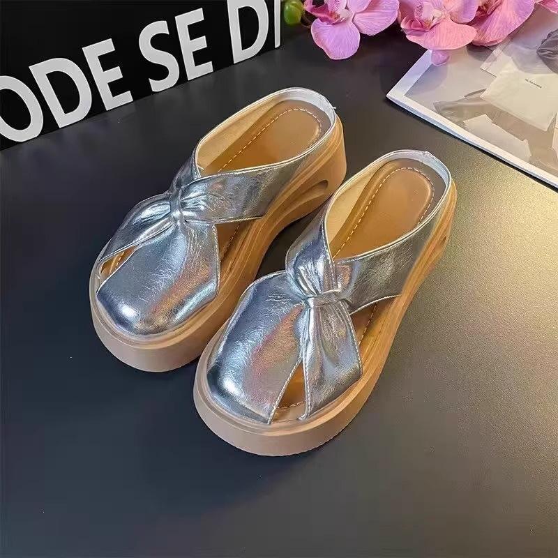 Baotou half slippers women's 2025 summer new Korean version round head flat bottom butterfly comfortable outer wear women's sandals new