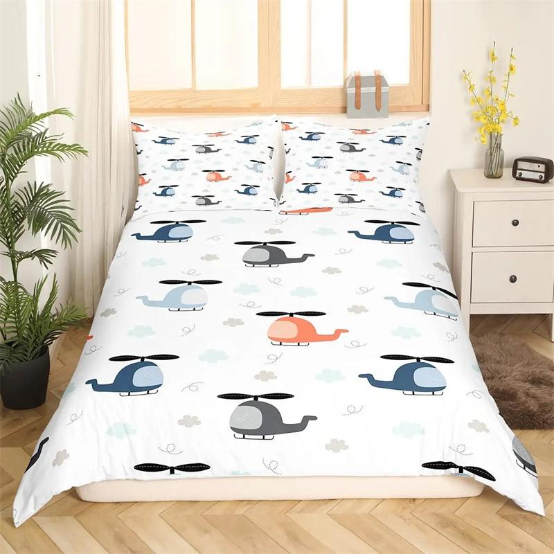 Premium Airplane Duvet Cover Planes Fying In Air Aviation Airport Helicopters And Jets Cartoon Style Room Decorative For Boys Girls Gift