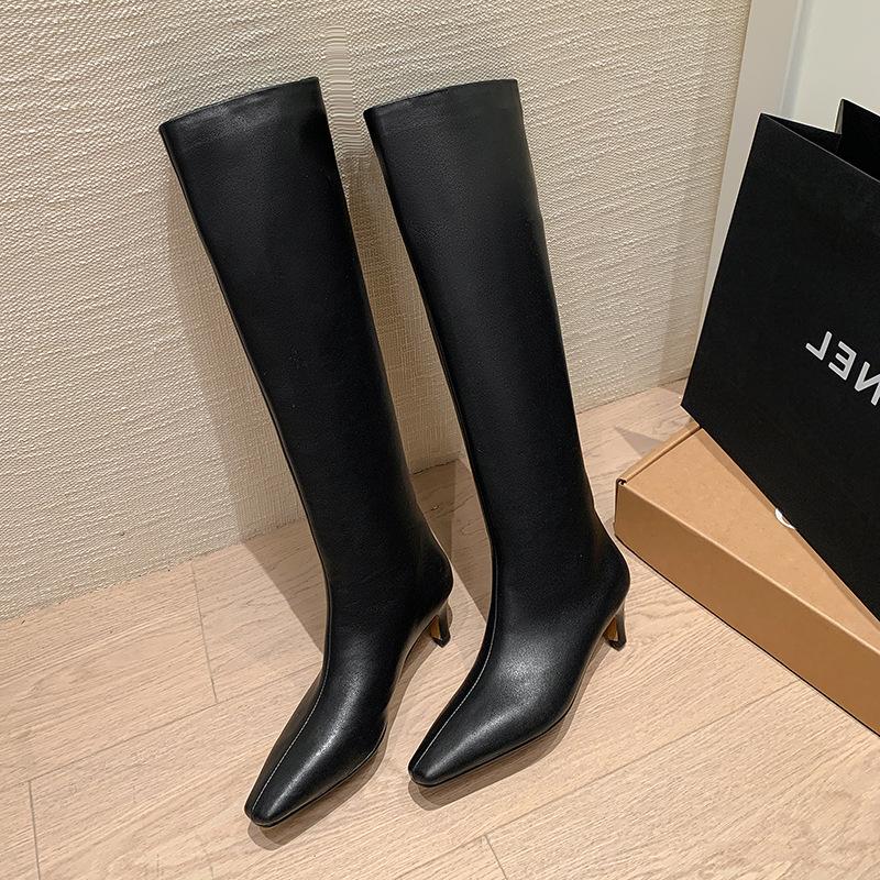 

Осень и зима новые простые ботильоны кошачий глаз и прямые рыцарские сапоги французский заостренный темперамент женские высокие и до колена длинные сапоги 39