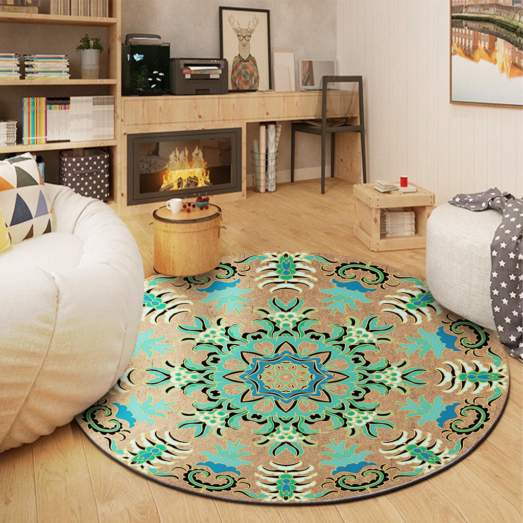 Bohemian Ethnic Mandala Pattern Carpet Mat Round Multicolor Rug Vintage Geometric Non-slip Home Decoration for Living Room Rugs