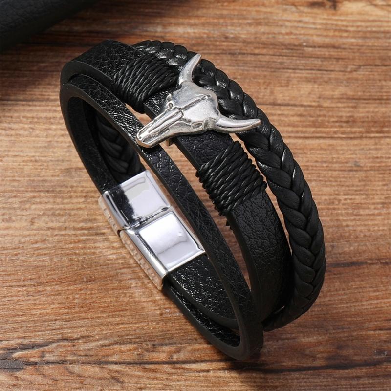 Unisex PU Leather Wristband Lightweight Retro Style Bracelet Daily Comfort Handmade PU Leather Chain Bracelet