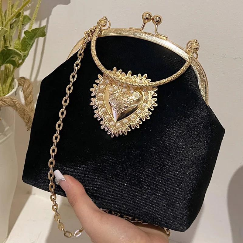 

Ретро-клатч с металлическим замком для женщин, шелковые зажимы для ракушек, маленькие квадратные сумки, простые сумки через плечо, сумки-мессенджеры, украшения для любви