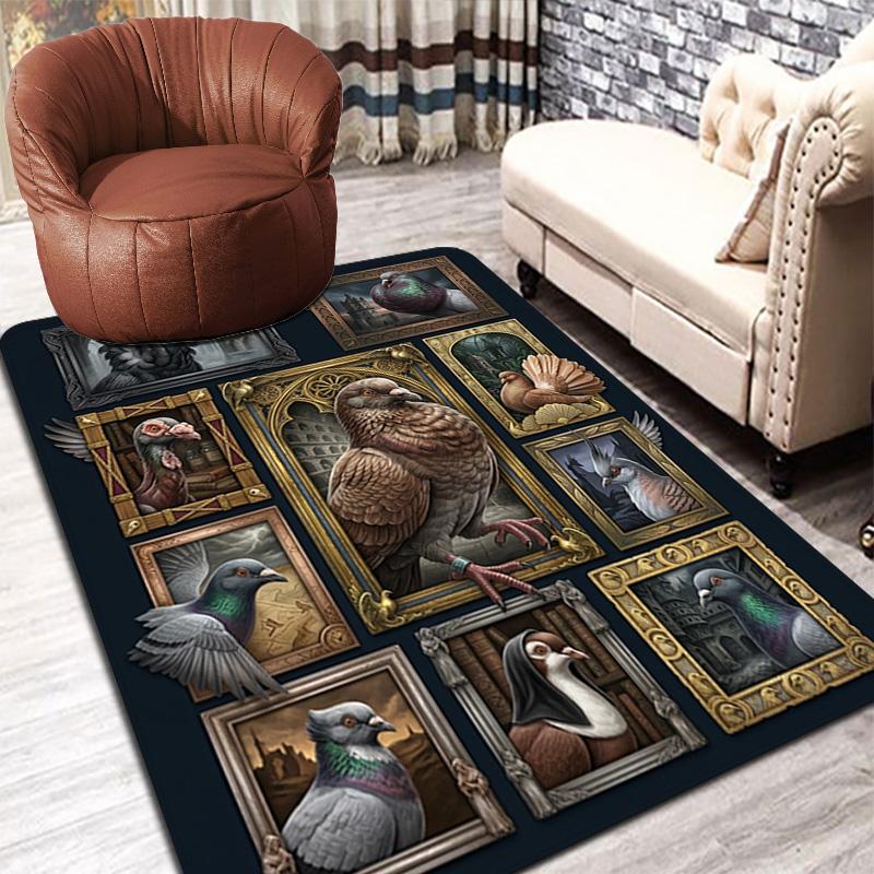 Fantasy Pigeon Portraits Pattern Rug Floor Mat for Living Room or Bedroom Soft and Comfortable Carpet a Gift for Birthday and Holiday.