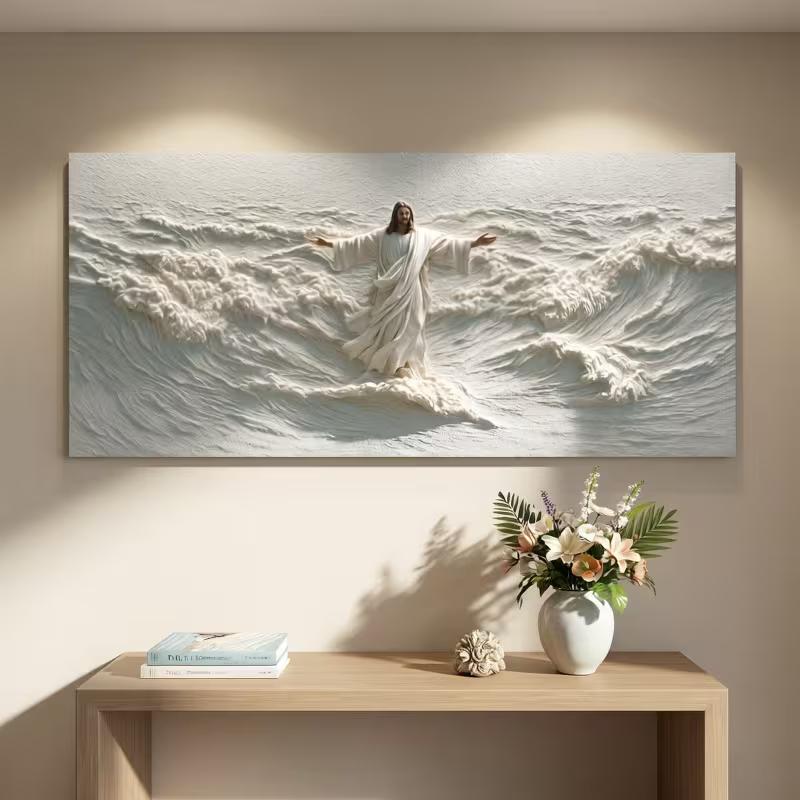 Printing Large Christ Calming Storm Sea Canvas Art Print Frameless, Ideal For Living Room, Home Office Perfect For Christmas Gifts, Religious Decor