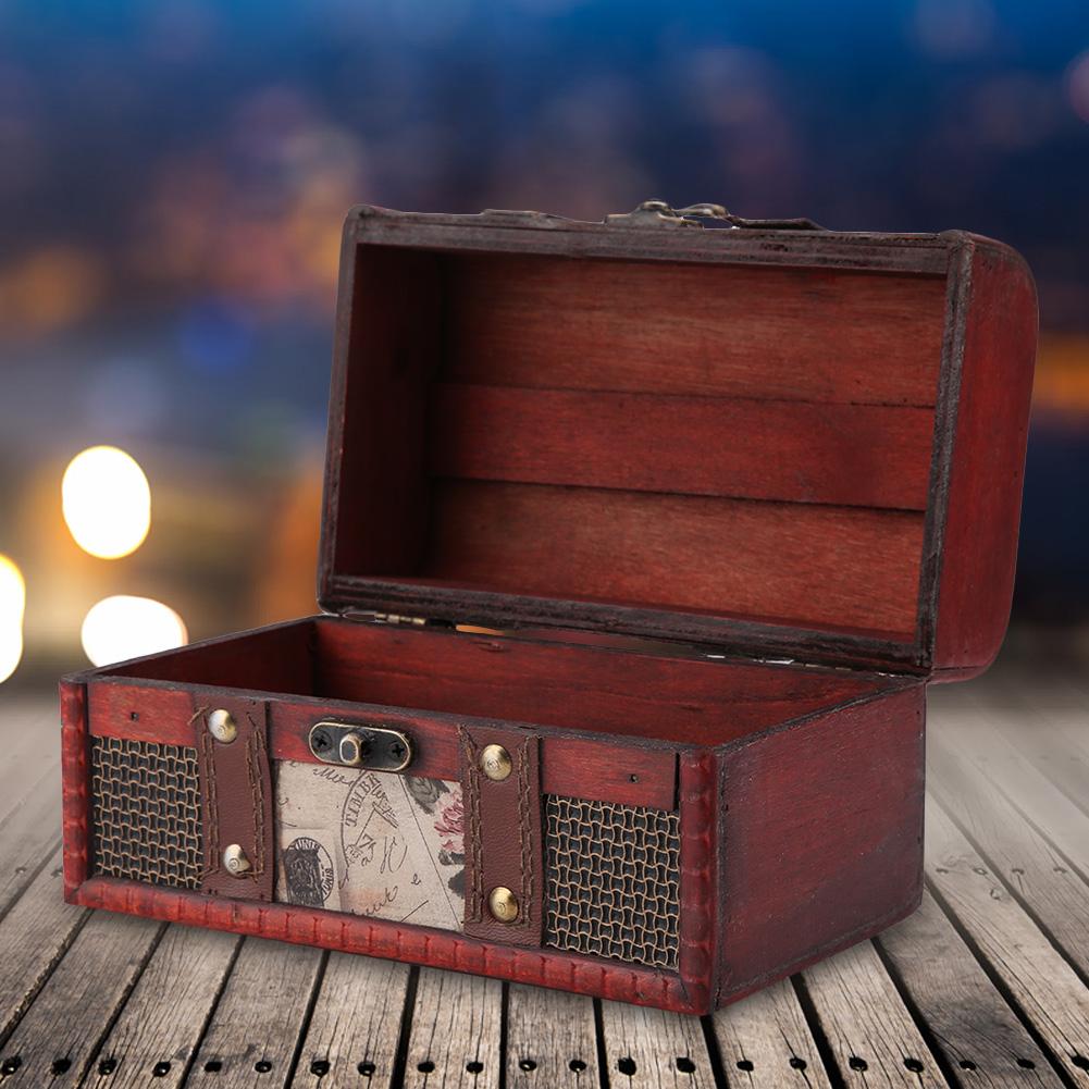 Vintage Wood Box Jewelry Storage Case Treasure Chest (Stamp)