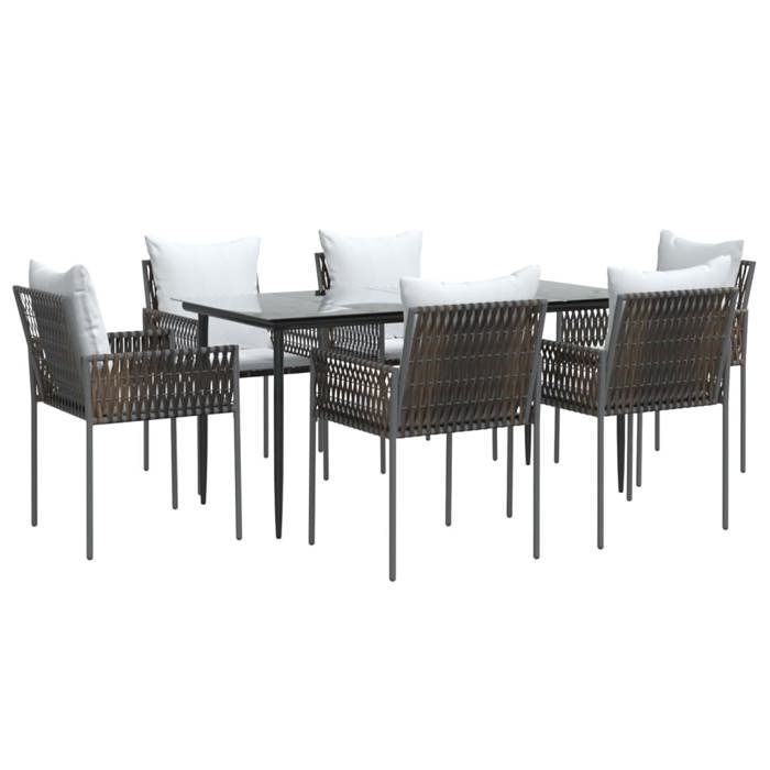 VidaXL Ensemble à manger de jardin 7 pcs coussins résine tressée acier, ensemble à manger, ensemble à manger d'extérieur, 3187058