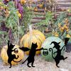 1Pc Iron Black Cat Garden Decoration Ground Plug, Halloween Garden Pile, Halloween Cat Logo, Dancing Cat Garden Decoration, Halloween Outdoor Decorat
