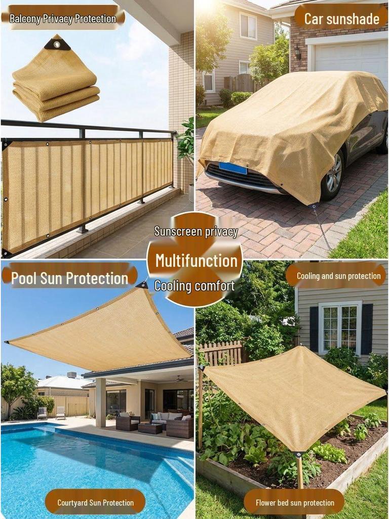 Beige Thickened Privacy Sunshade Net for Balcony and Courtyard