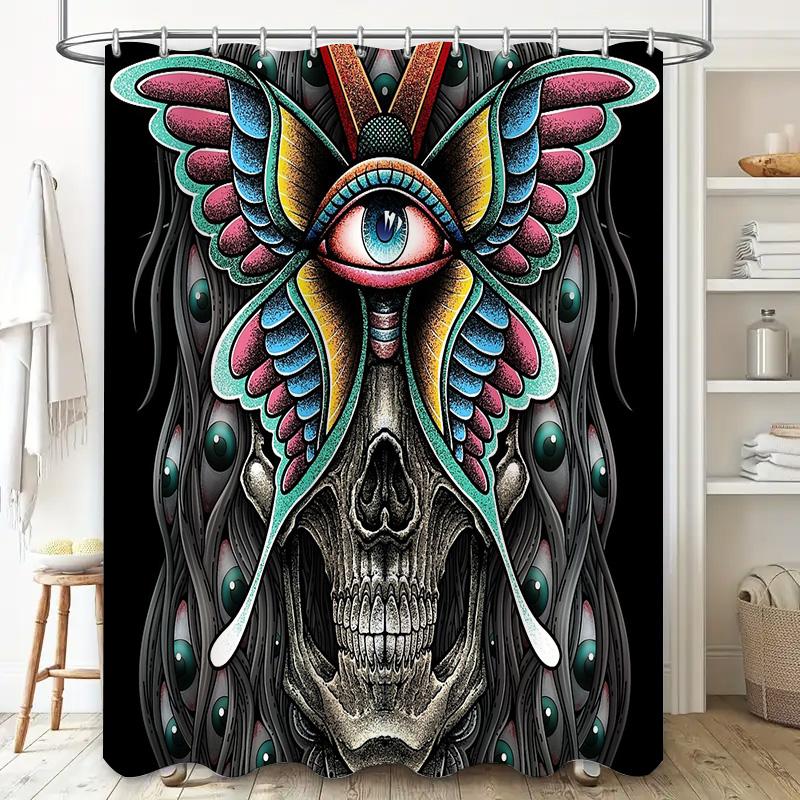 Gotischer Schmetterling Duschvorhang Dunkles Totenkopf-Wandbehang Halloween Heimdekor Waschbares Badezimmer-Set Vintage Künstlerischer Wandbehang