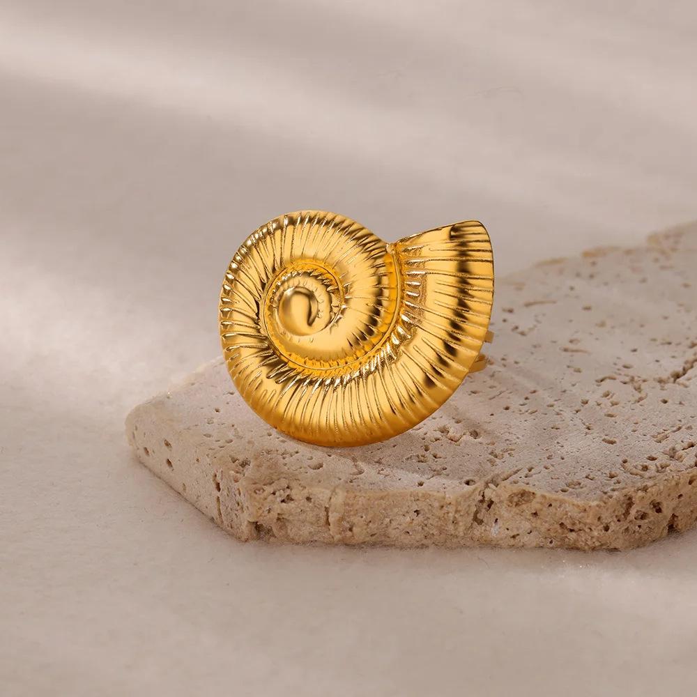 Beach Wind Ladies Ring Ocean Series Conch Starfish Ring Niche Stainless Steel K Gold Plated