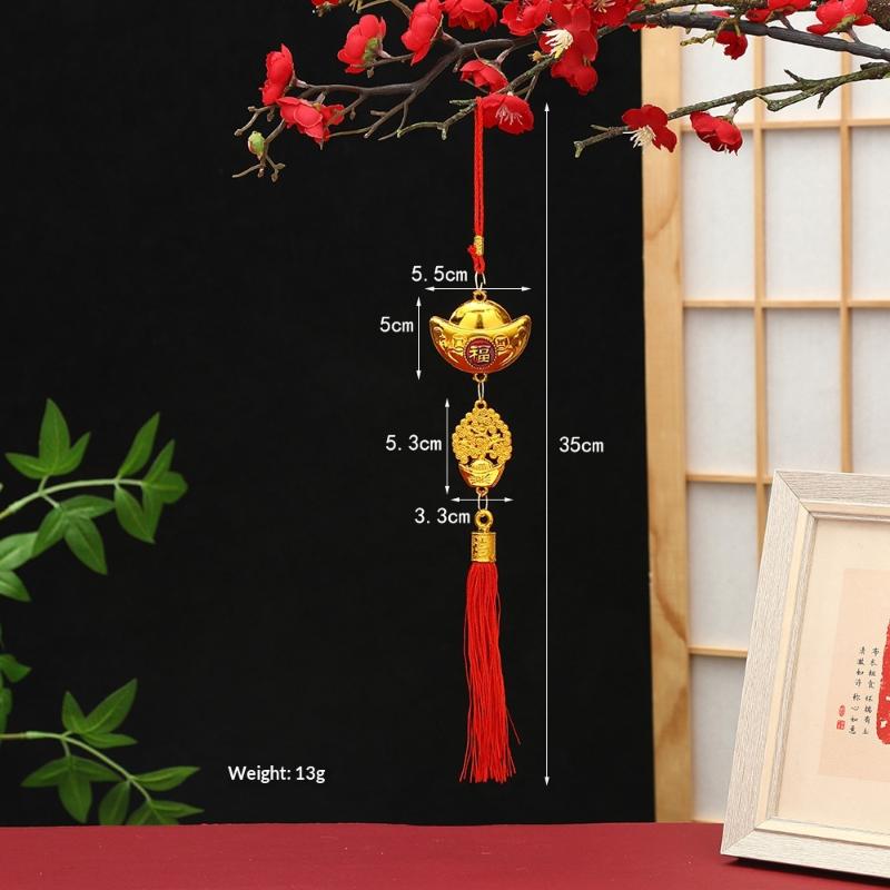 Chinese Lucky Fu Gold Ingot Hanging Ornaments Handwoven Tassel Auspicious Decor for Home New Year Celebration Gift