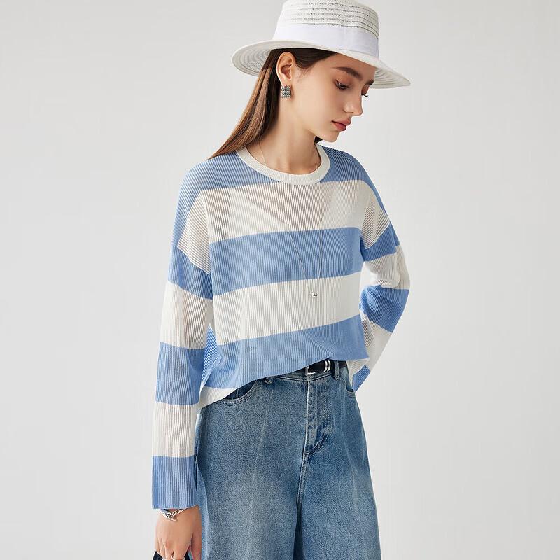 Zhaojun Women's Striped Mulberry Silk Blend Long-Sleeve Knit Top