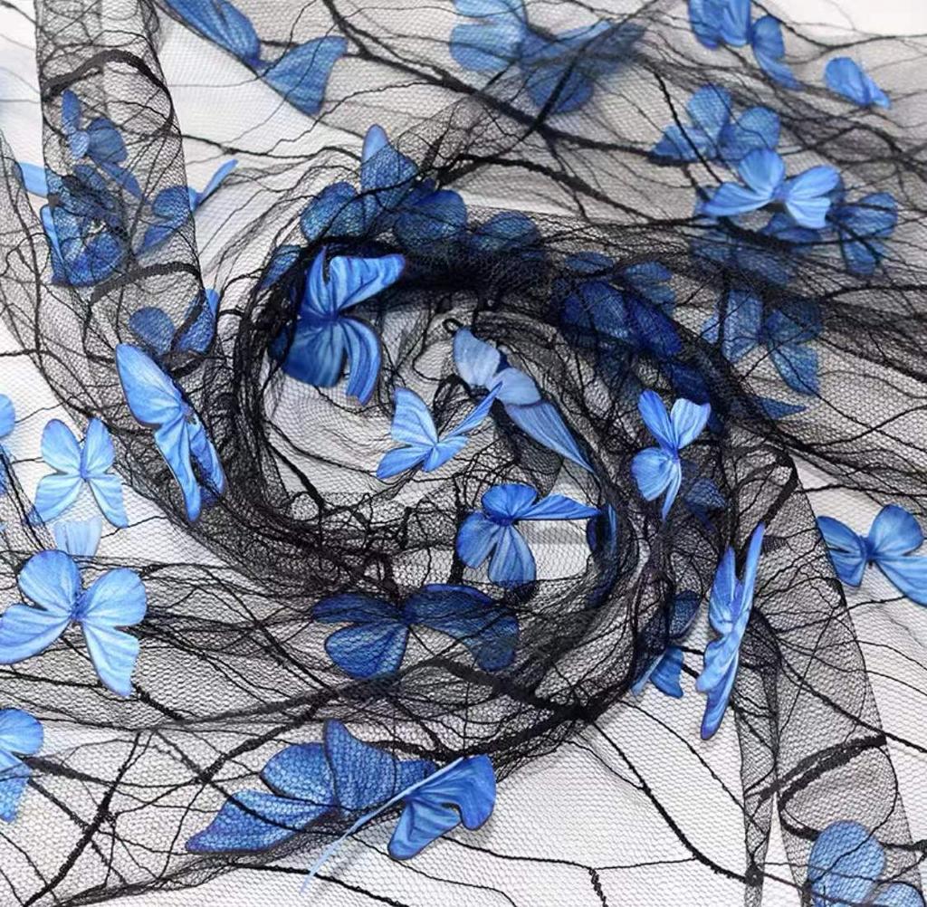 Three-Dimensional Butterfly Fixed Flower Spider Web Yarn Black Yarn Lace Embroidered Lace Children'S Clothing Hanfu Dress Fabric Decoration