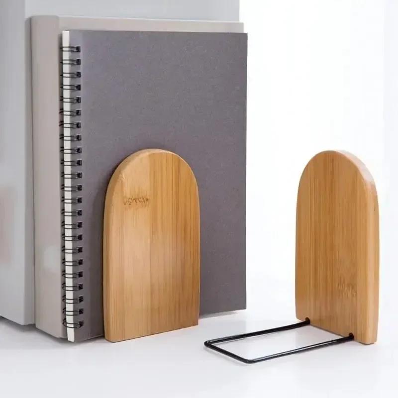 Enkel stil Tre Jern Bokstøtte Hylle Skrivebord Bokstøtte Holder Kontor Skole Rekvisitter Tilbehør Skrivesaker Bokstøtter for Magasin