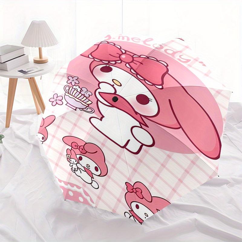 My Melody,Cute Automatic Folding Umbrella-Simple 8-Rib Design, Bright Cartoon Pattern, Durable Iron Frame, Suitable For Travel, Outdoor, Bea