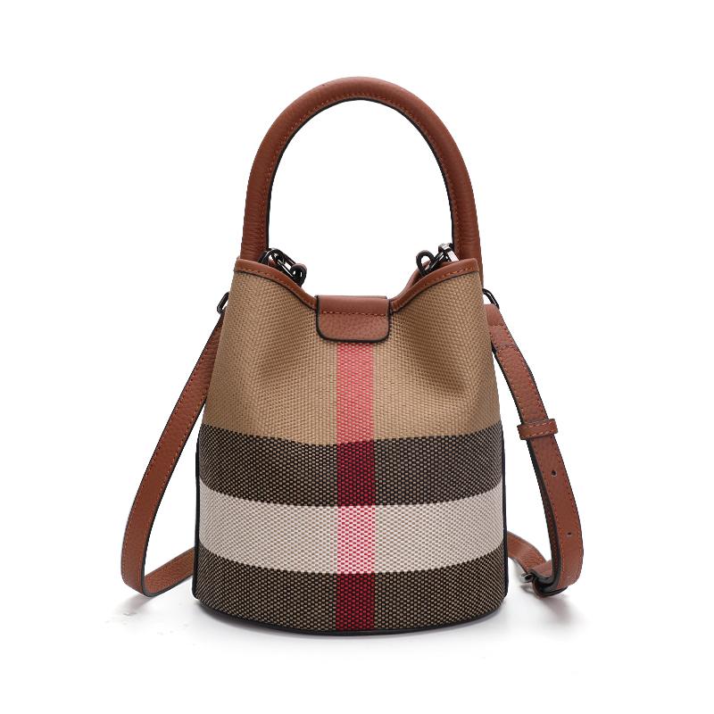 Νέα Τσάντα Γυναικεία Premium Καμβάς με Γνήσιο Δέρμα Μόδα Ευέλικτη Κυλινδρική Χειρός Ώμου Χιαστί