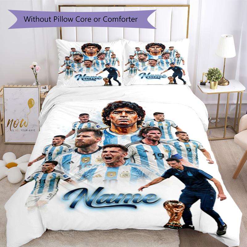 Messi Argentina Football Legends Personalized Name Bedding Set,Light Bed Linen for Dorm Home Decoration,Perfect Festival Gift for Boys,Fade Resistant