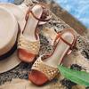 Fashion Fashion Handmade Woven High Heel Sandals Women Retro Ankle Strap Bow Buckle Brand Designer Shoes Cozy Breathable Dresses Dresses