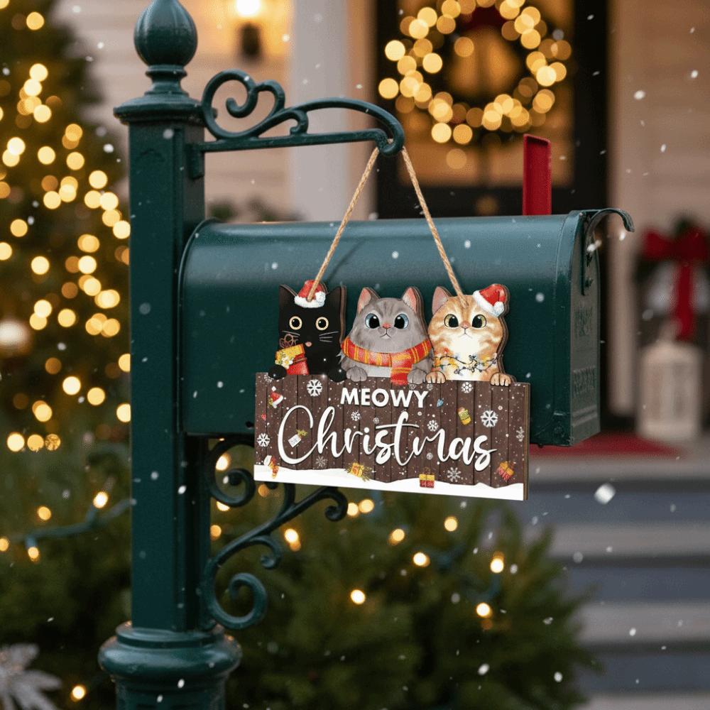 2D Flat Christmas 3 Kitten Hanging Board Wooden Cat Hanging Ornament Living Room