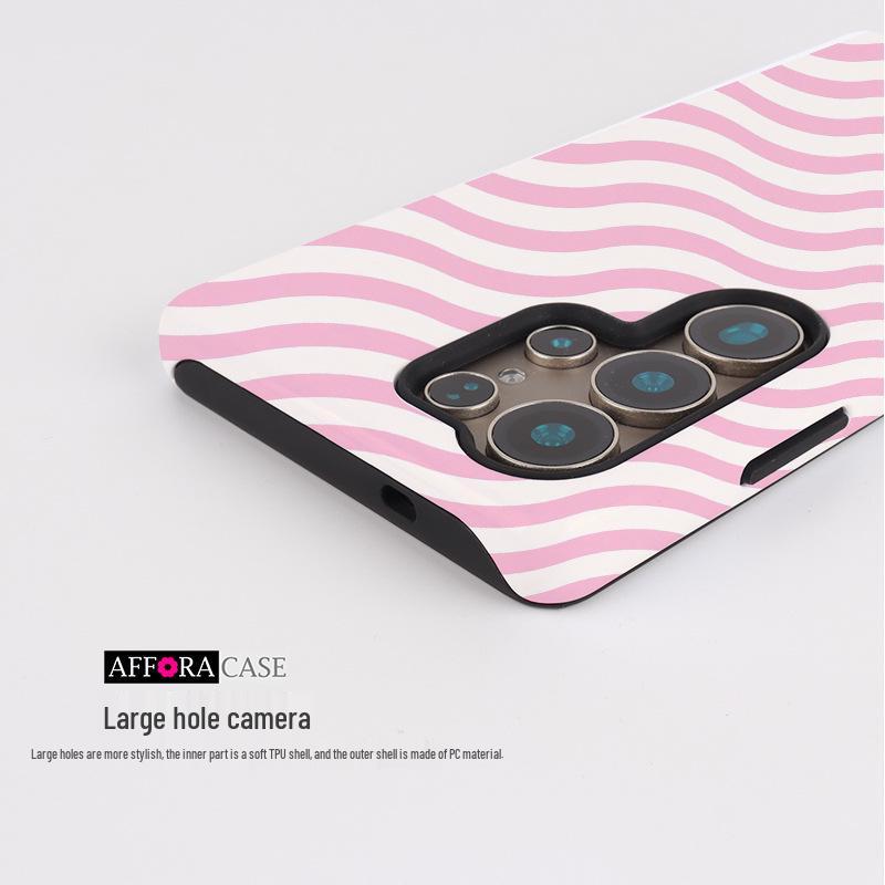 Japanese-Korean Pink Wave Pattern Samsung S25 Phone Case with Magnetic Film and Drop Protection Samsung S21