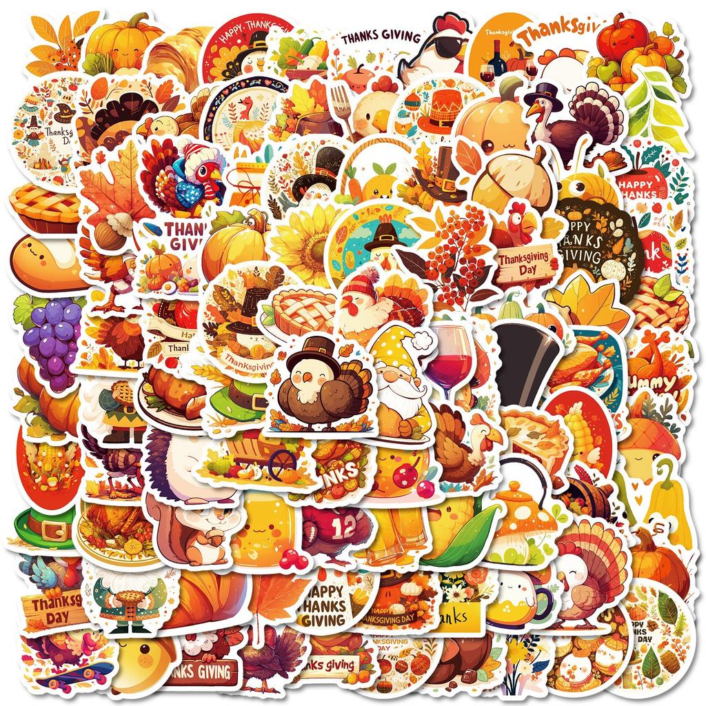 100 Thanksgiving Theme PP Waterproof Stickers DIY Mobile Case Water Cup Hand Account Refrigerator
