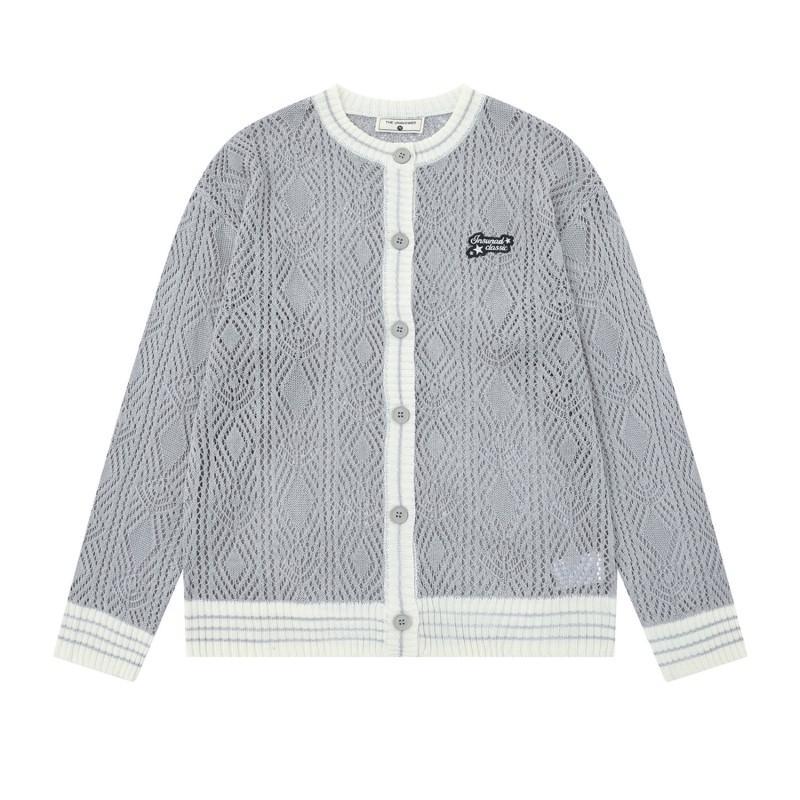 American College Style Knit Cardigan Embroidered Letter Hollow Unisex Casual Versatile