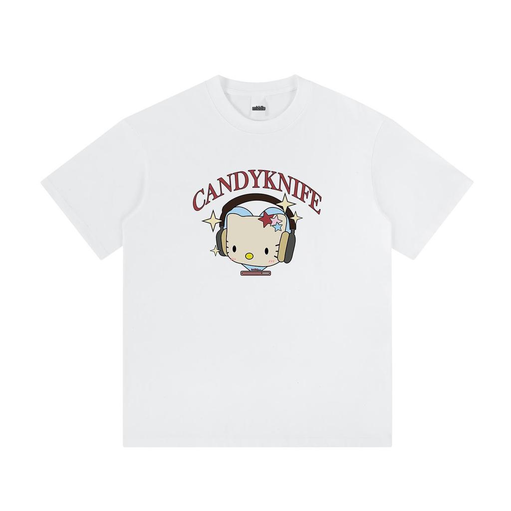 Unisex American Retro Cartoon Kitten Heavyweight Crew Neck T-Shirt