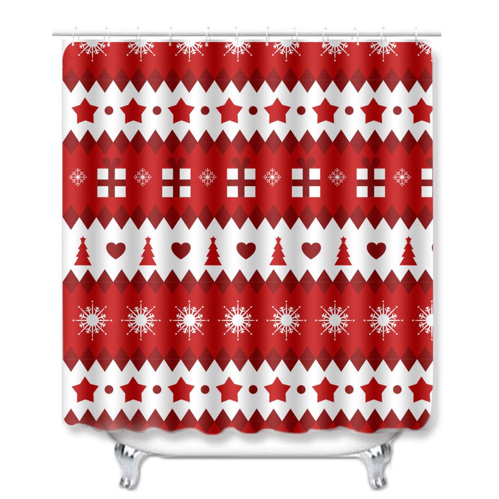 Christmas Shower Curtain Floor Mat Combination Four-Piece Set Bathroom Toilet Carpet Shower Room Mat Foot Mat