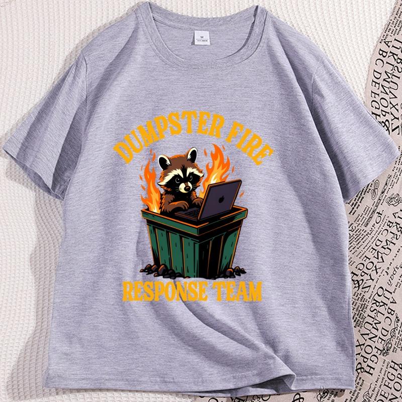 Dumpster Fire Response Team with Raccoon and Possum Tshirts for Men Women Funny Animal Cotton Short Sleeve Tshirts Clothing