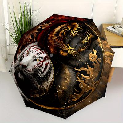 "Yin Yang Tiger Wall Art: Harmony In Design" Umbrella, Portable 3 Fold Compact Umbrella for Men & Women,S109