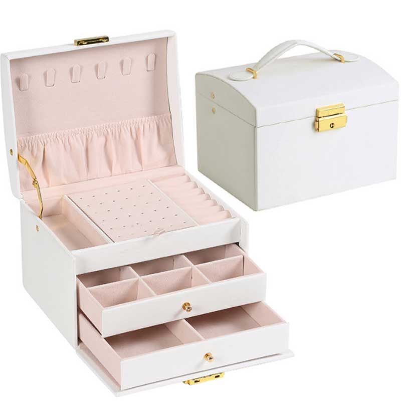 Three Drawer Handheld Jewellery Box Earring Ring Necklace Storage Box PU Leather Jewellery Display Box With Security Key Lock