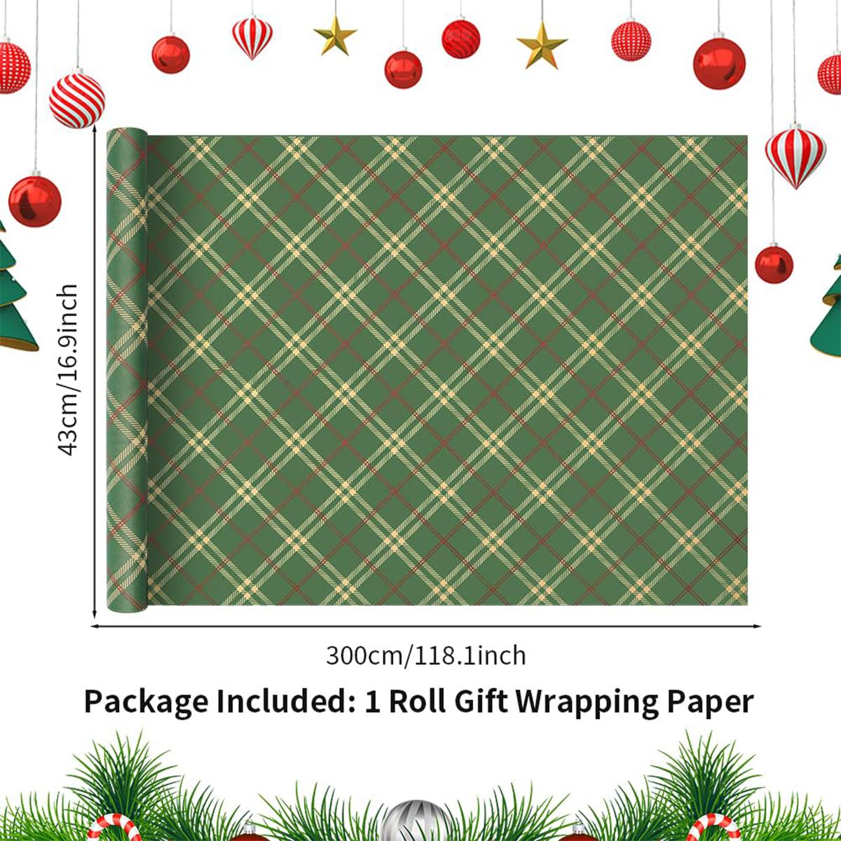 

1 рулон рождественской упаковочной бумаги - 3,28 ярда в рулоне, зеленая крафтовая рождественская упаковочная бумага для украшения рождественской вечеринки по случаю дня рождения зелёный