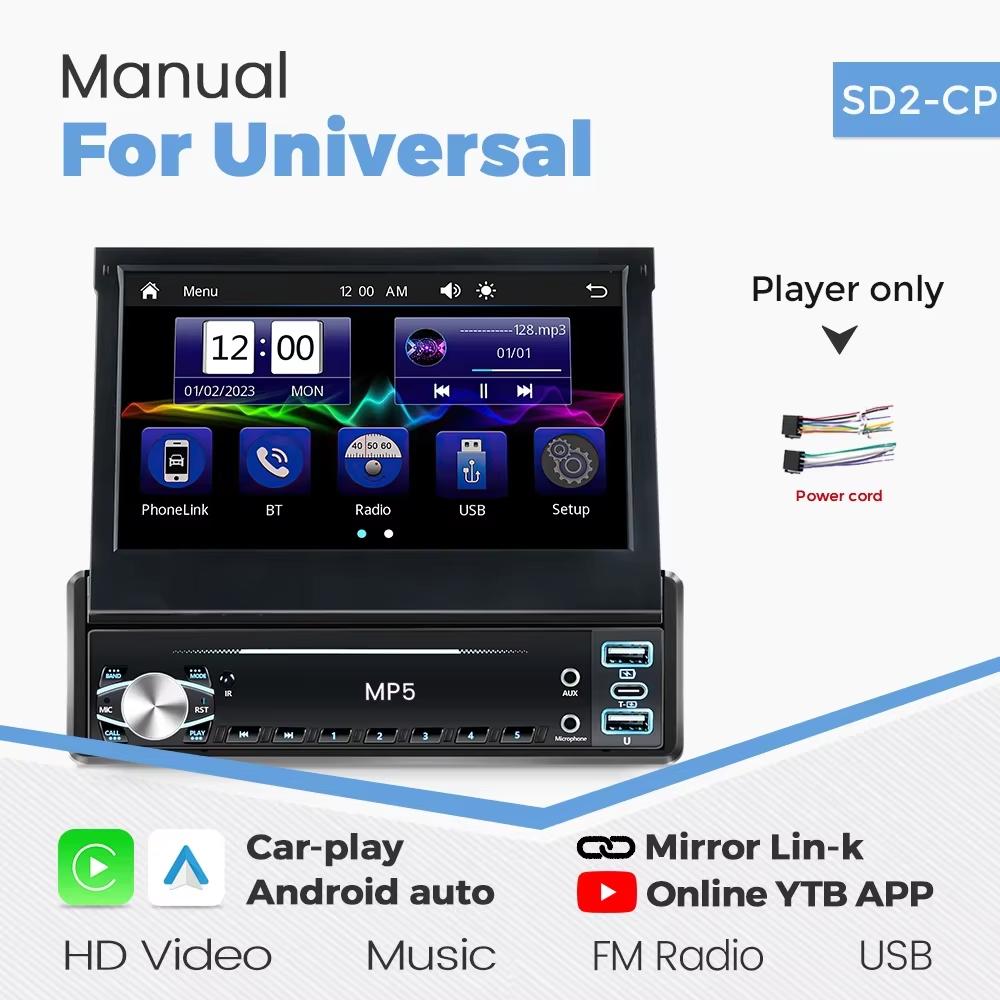 Support Wireless Carplay Android Auto for Universal Car Multimedia Player 7 Inch Retractable Touch Screen Intelligent System MP5