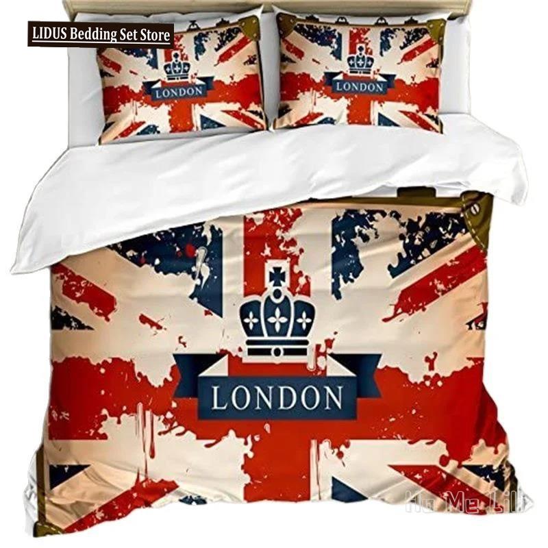 UK London Style King Queen Duvet Cover British Elements Bedding Set For Teens Adults London Bridge Big Ben Polyester Quilt Cover