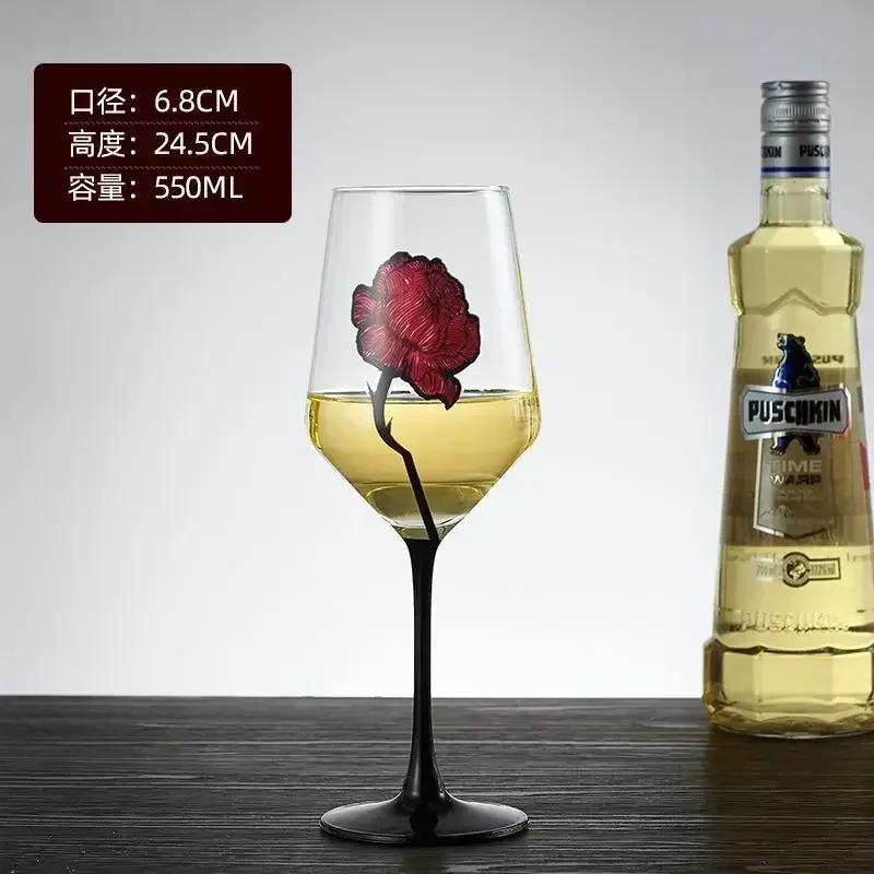 1pcs Hand Drawn Red Rose Patterned Cup Wedding Red Wine Champagne Glass Valentine's Day Wedding Rose Pattern Glass Wine Glass