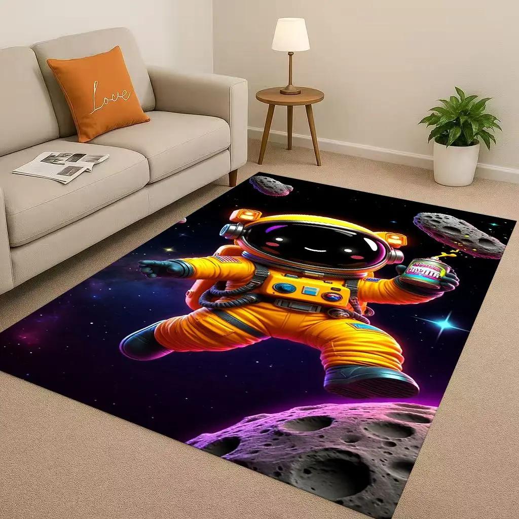 3D Cartoon Astronaut Spaceman Planet Living Room Non-Slip Area Rug Carpet for Bedroom Playroom Sofa,Home Decor Doormat Christmas