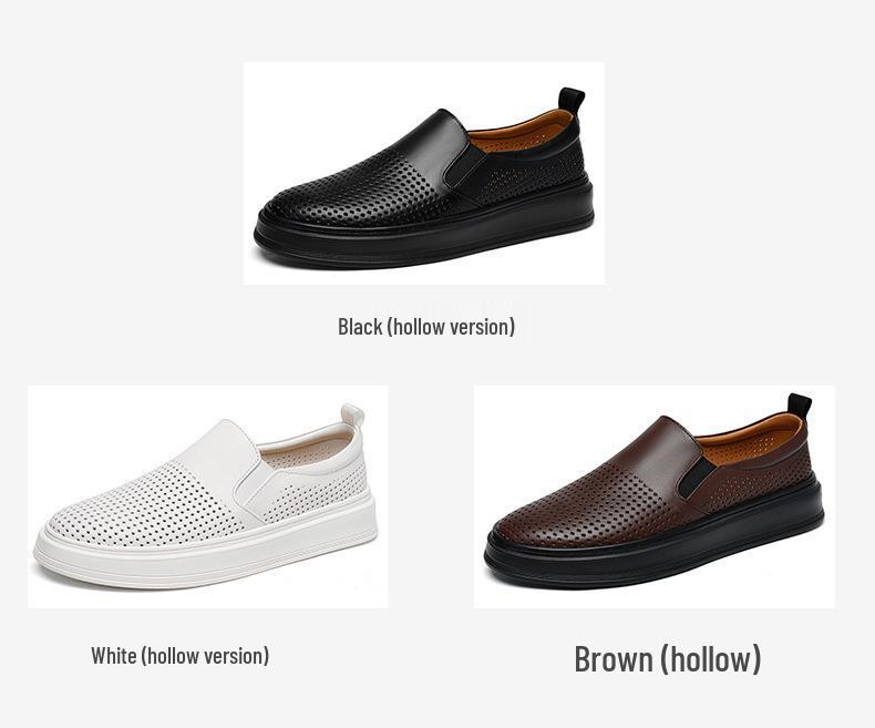 Men's Large Size Genuine Leather Slip-on Loafers - Breathable and Versatile White Shoes in Size 45-47