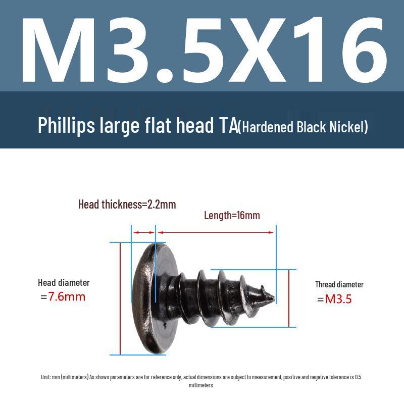 Yigu Black Nickel Hardened Phillips Flat Head Self-Tapping Screws M3-M5, Carbon Steel, Coarse Thread, Pointed Tail