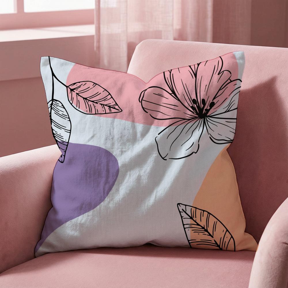 Line Flowers Cushion Cover Multi-Scene Pillow Cover for Home & Car - Reversible, Soft & Durable for Daily Use