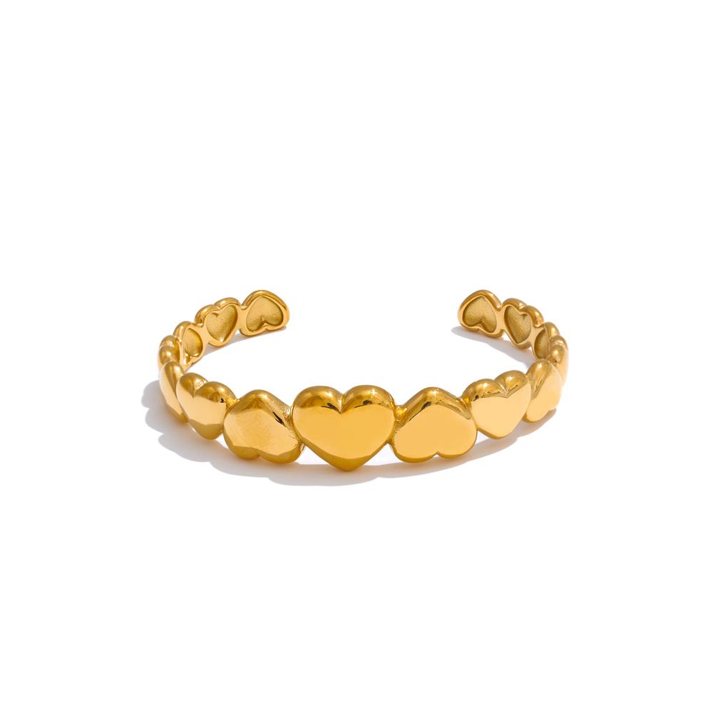 

Yhpup 62mm Stainless Steel Metal Heart Love Cuff Open Bracelet Bangle Water Resistant Texture Golden Romantic Jewelry Gift