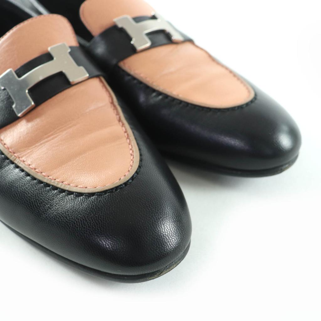 Mocasini HERMES superbi mocasini paris HMetal Piele Negru bej 37 17208Z Folosit